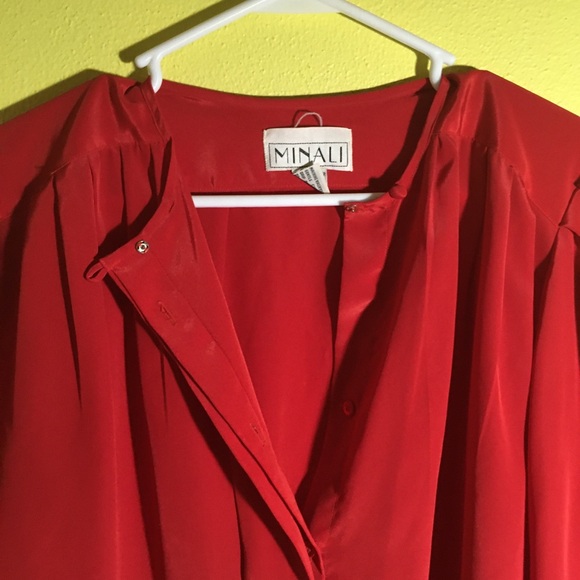 Minali Red Sheer Pleated Feminine Blouse S 12 - Picture 3 of 7